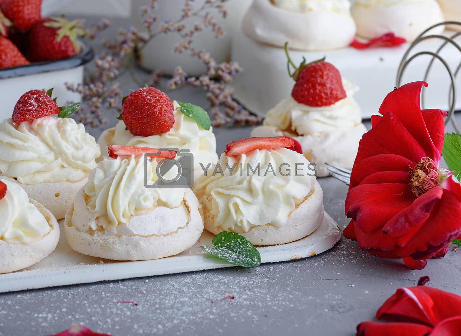 Royalty free image of baked cakes of whipped egg whites and cream by ndanko