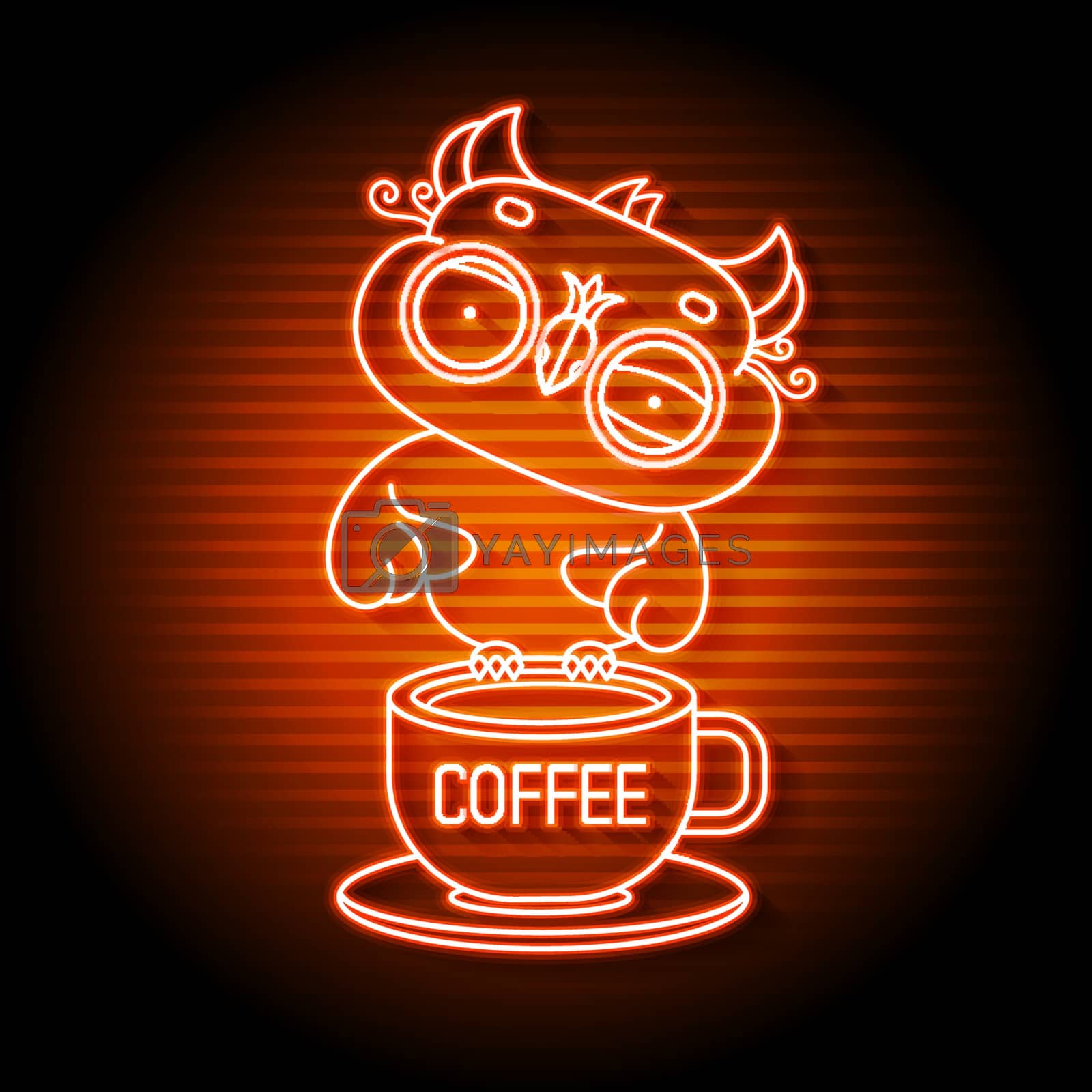 Royalty free image of An Owl On A Neon Book Sign. Smart Owl With A Coffee Mug Night Bright Advertising. Vector Illustration In Neon Style For Education by IaroslavBrylov
