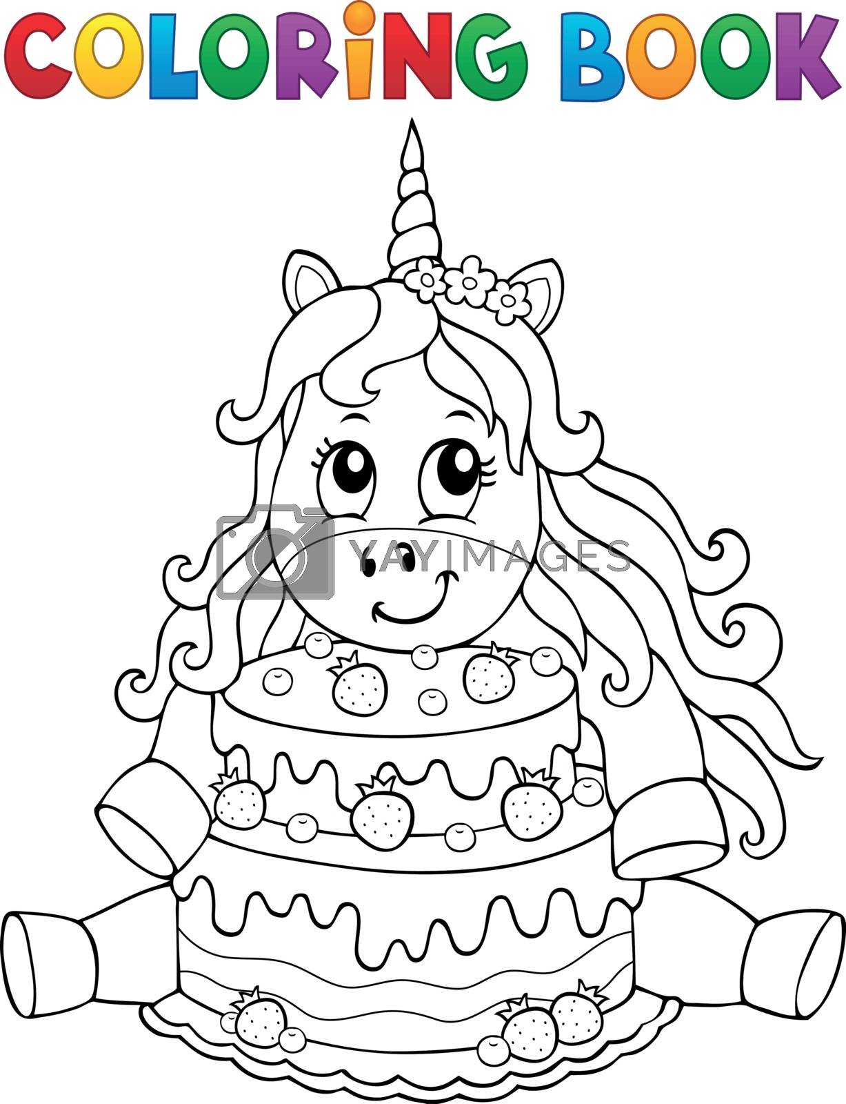 Royalty free image of Coloring book unicorn with cake 1 by clairev