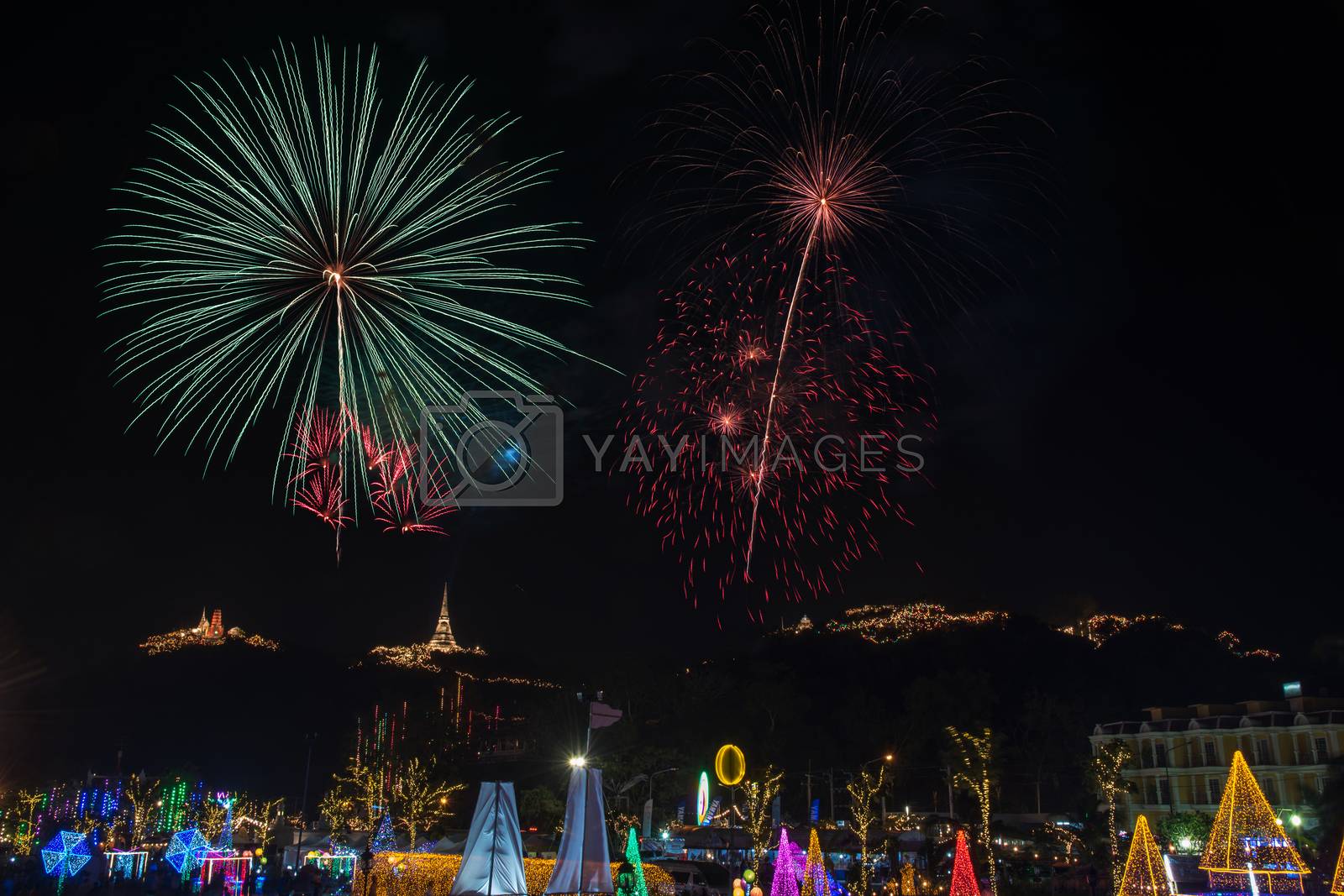 Royalty free image of Beautiful Fireworks display. by NuwatPhoto