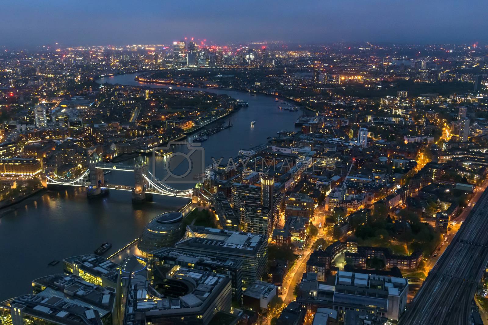 Royalty free image of Aerial view of river Thames in London at night by mkos83