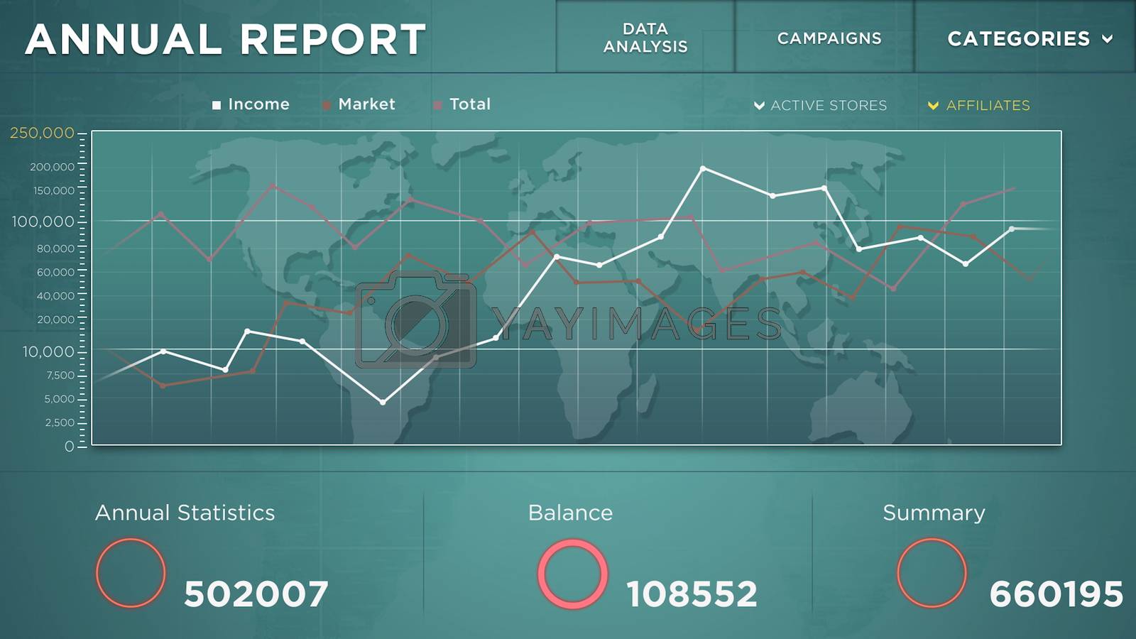Royalty free image of Mock up animation of annual data report on green blue background by DCStudio