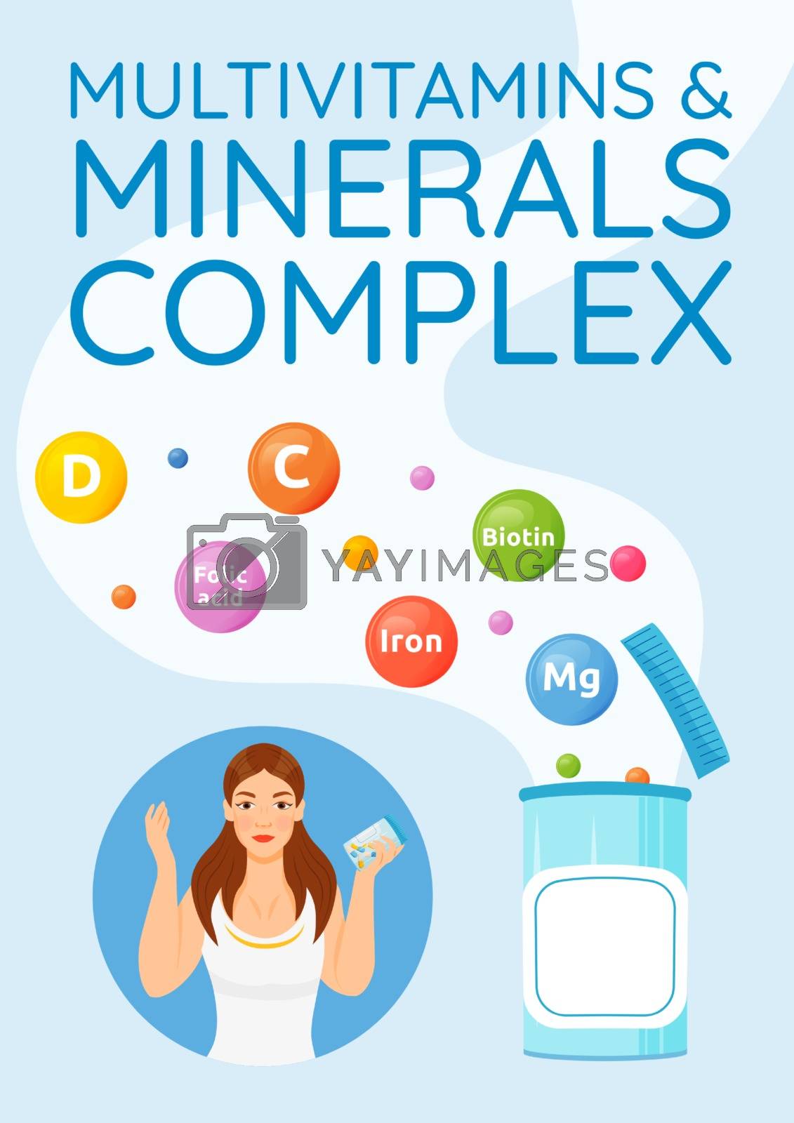Royalty free image of Multivitamins and minerals complex poster flat vector template by ntl