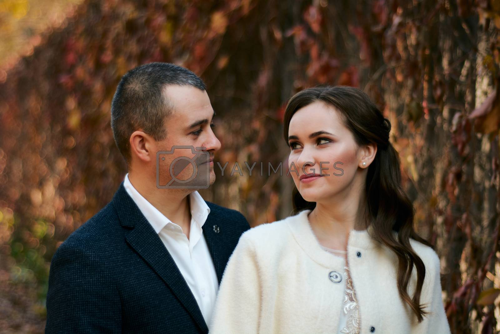 Royalty free image of Couple in love close-up portrait. Concept of happy family. Modern family outdoor. by nixrenas