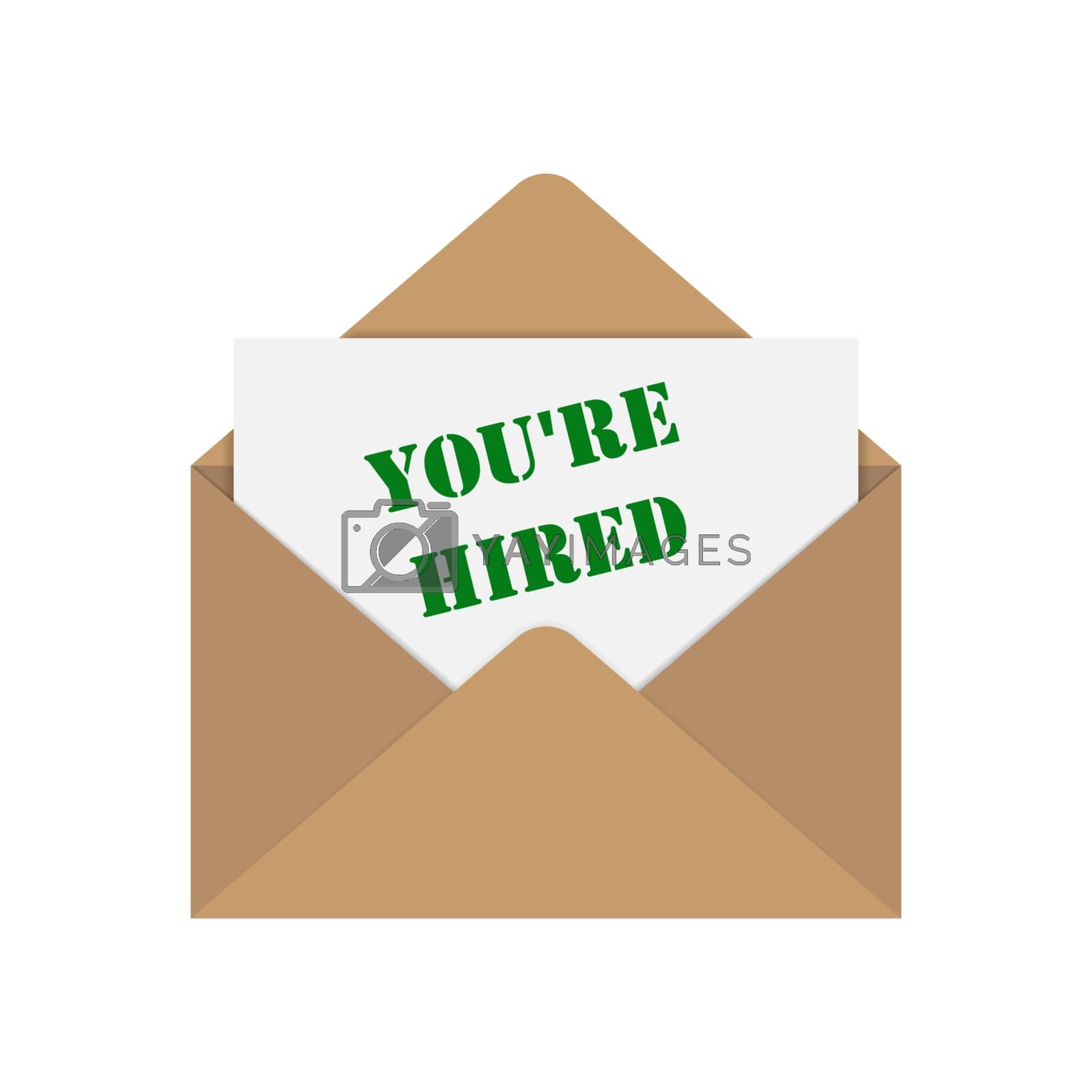 Royalty free image of envelope with the letter and the words you're hired by Grommik