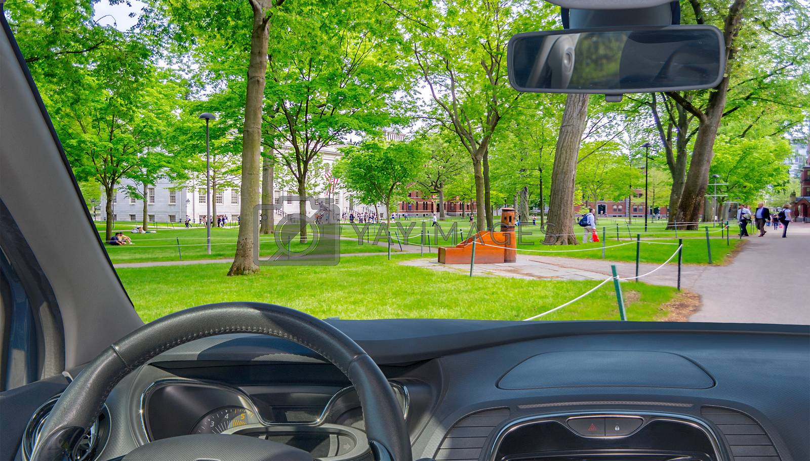 Royalty free image of Car windshield view of the Harvard University Campus, Cambridge, by marcorubino