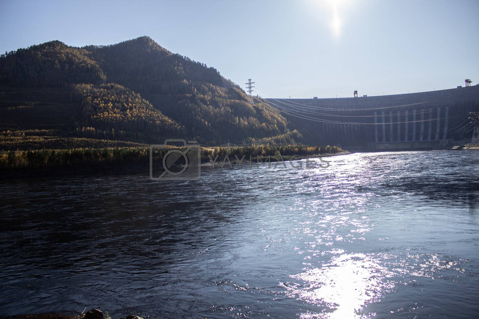 Royalty free image of A large and very high hydroelectric dam in Russia by AnatoliiFoto