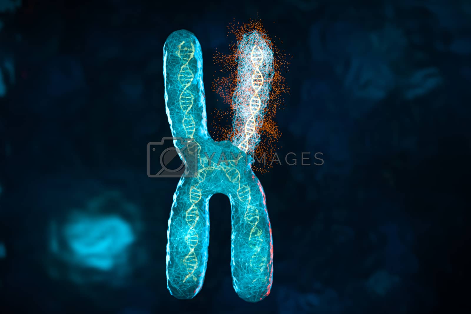 Royalty free image of Mutation of chromosome with dark background, 3d rendering. by vinkfan