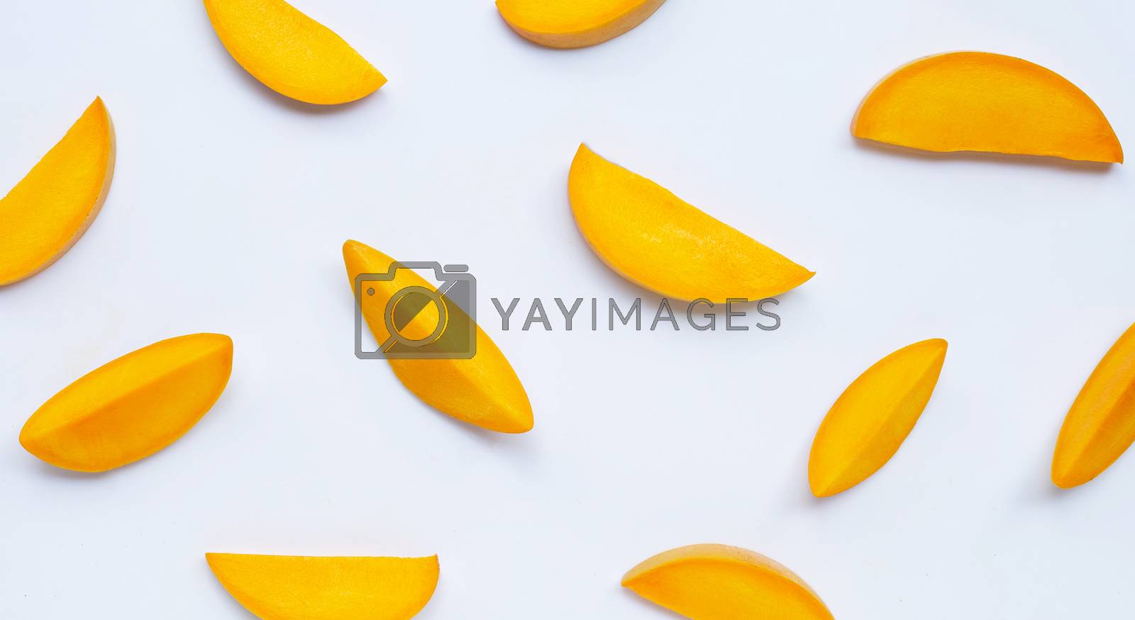 Royalty free image of Mango slices on white background.  by Bowonpat