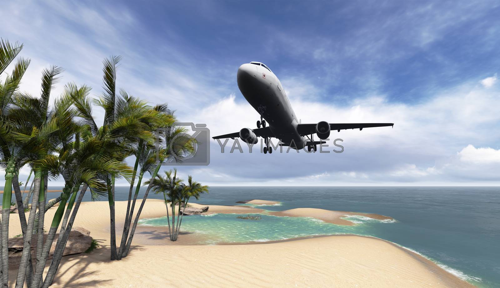 Royalty free image of Airliner passing over palm trees by vitanovski