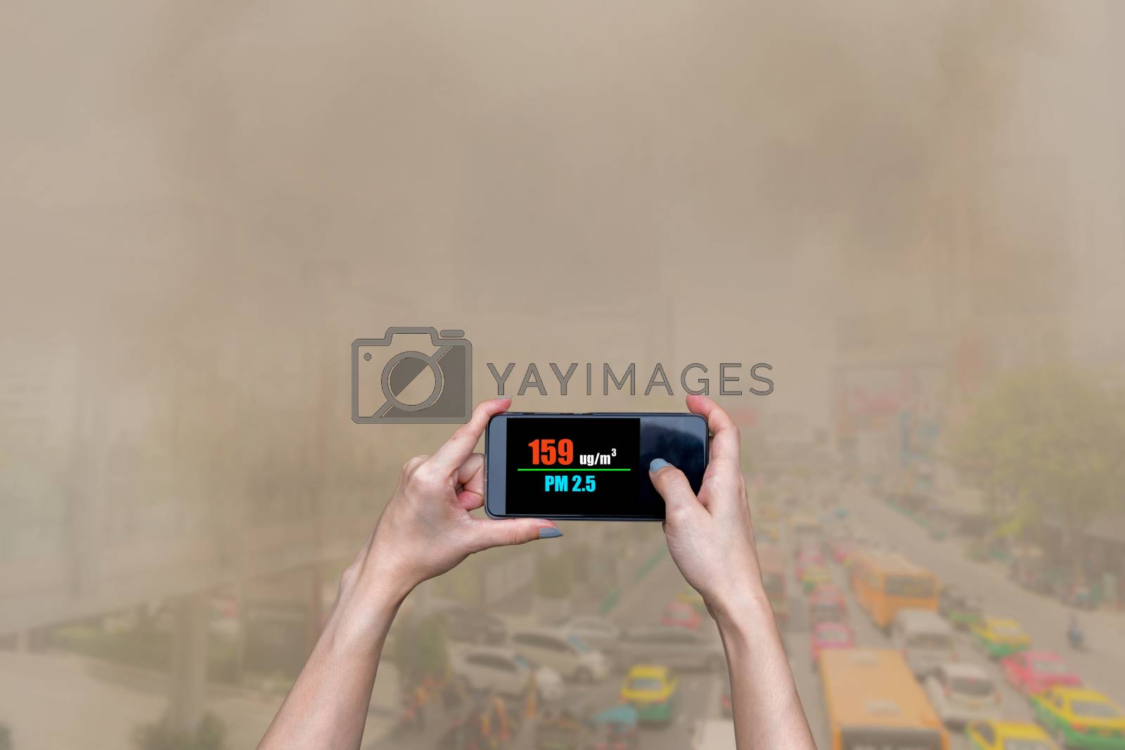 Royalty free image of Pollution in cities with dust smoke pm2.5 by sompongtom