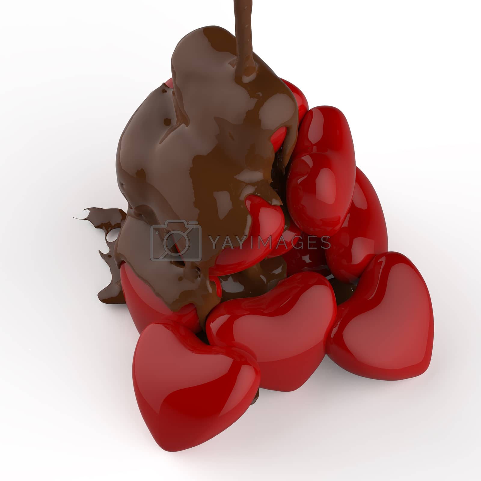 Royalty free image of close up chocolate syrup leaking over heart shape symbol  by everythingpossible