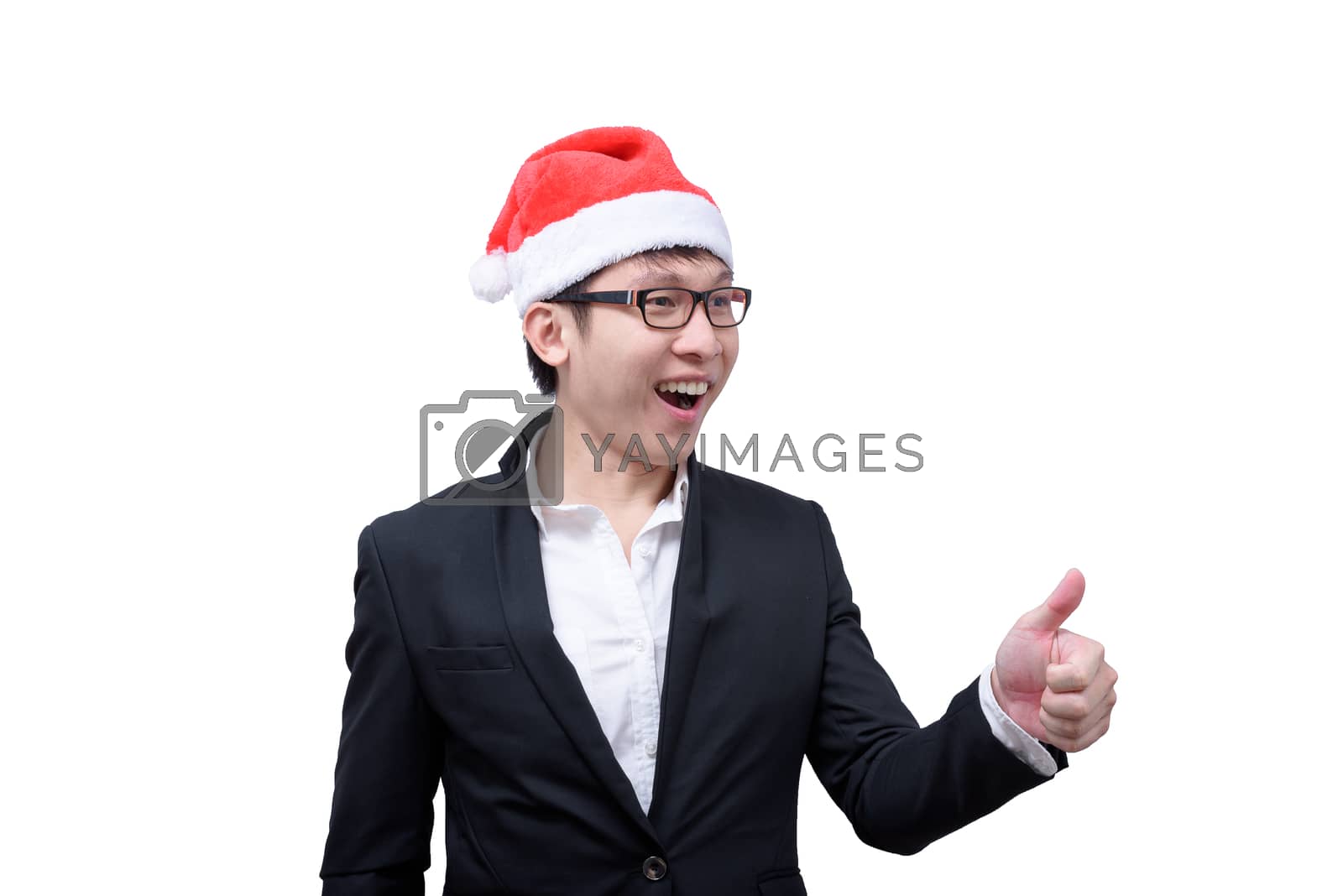 Royalty free image of Business man has thumb show with Christmas festival themes isola by animagesdesign