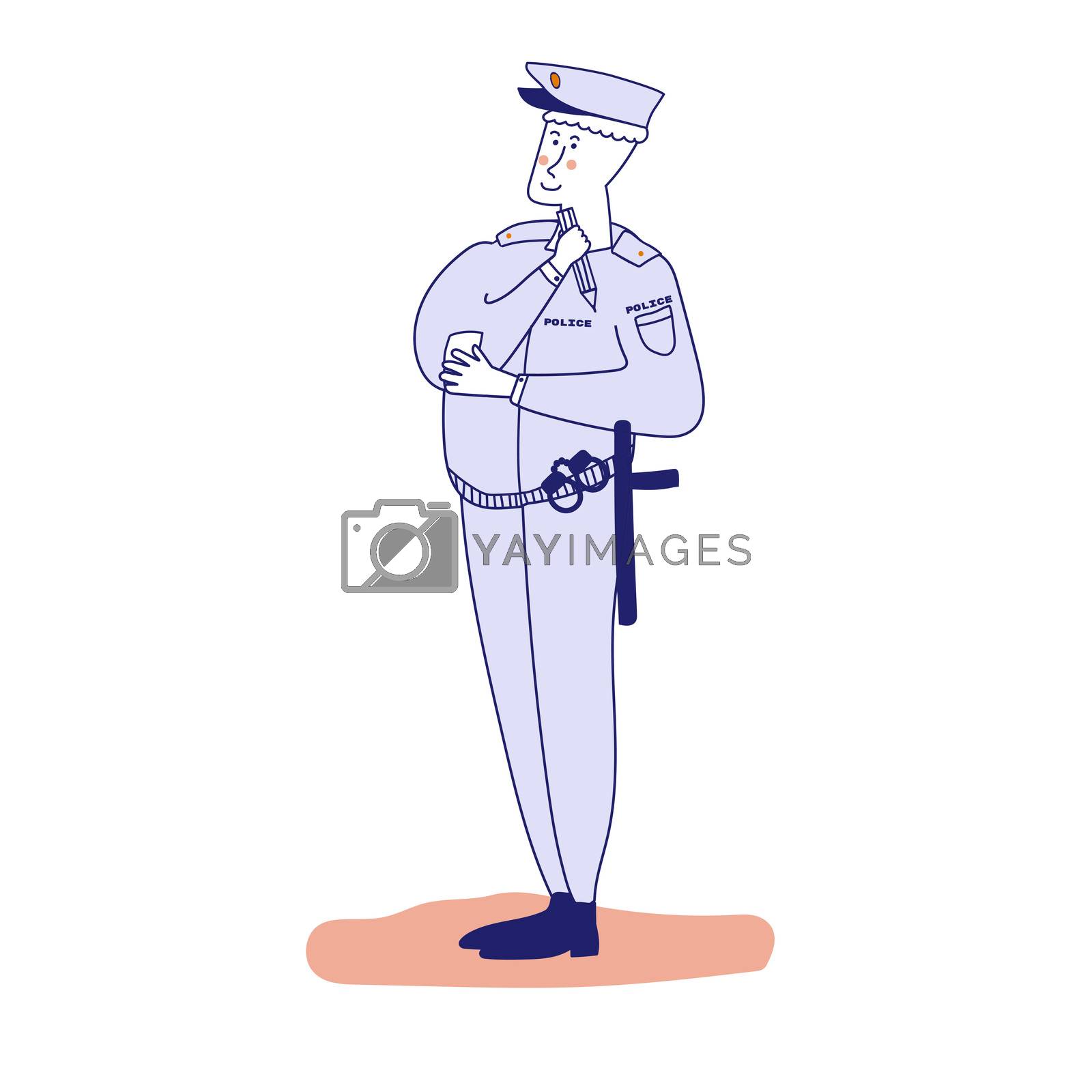 Royalty free image of Cute police officer cartoon blue lines. illustration, blue line, in cartoon style. by zaryov