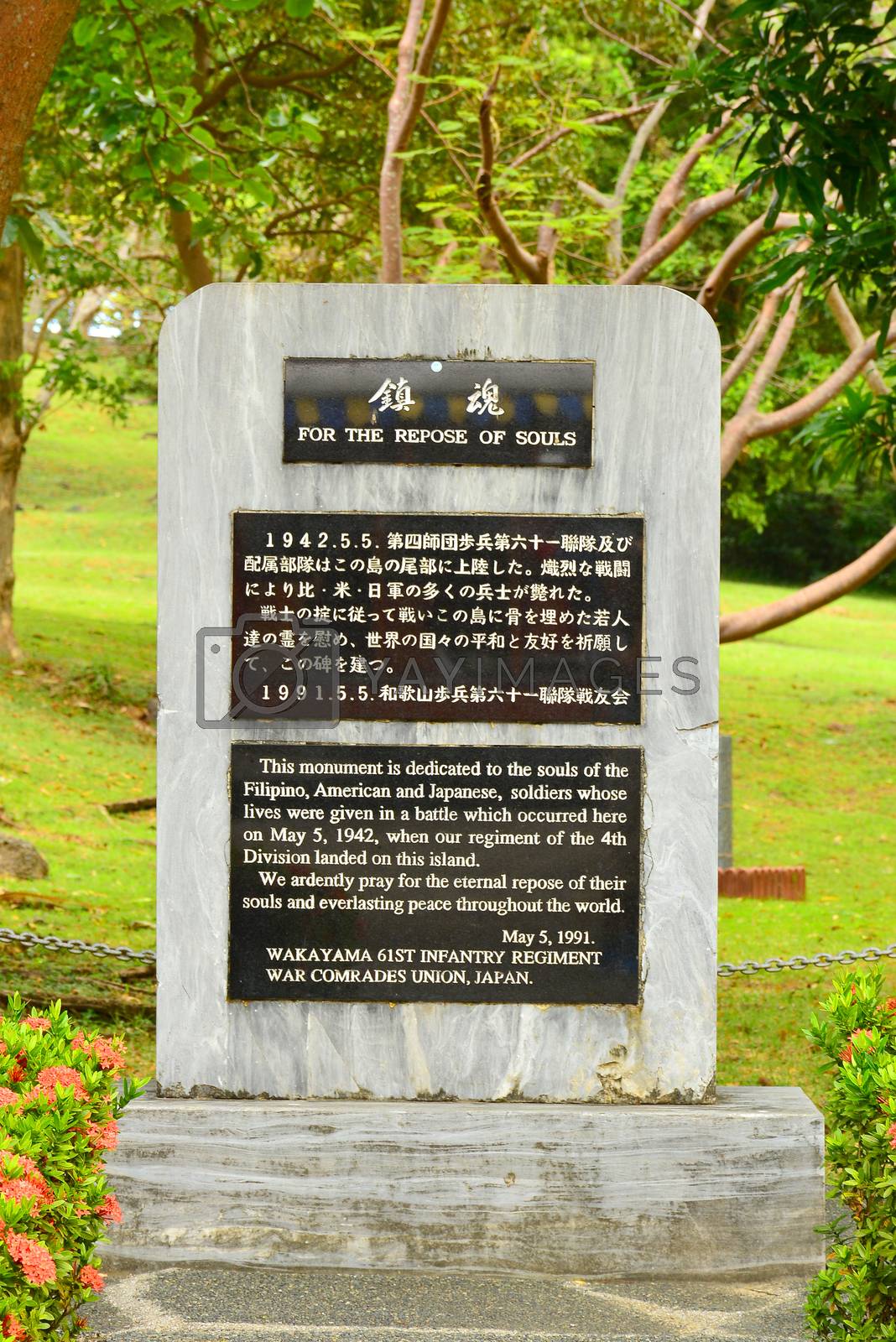Royalty free image of Japanese garden of peace marker at Corregidor island in Cavite,  by imwaltersy