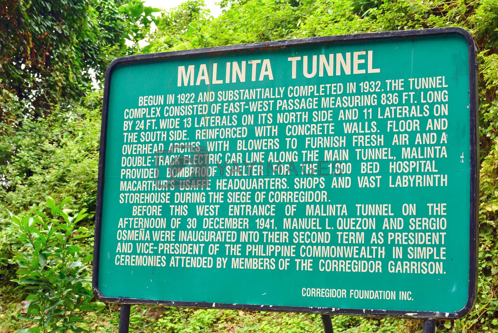 Royalty free image of Malinta tunnel text marker at Corregidor island in Cavite, Phili by imwaltersy