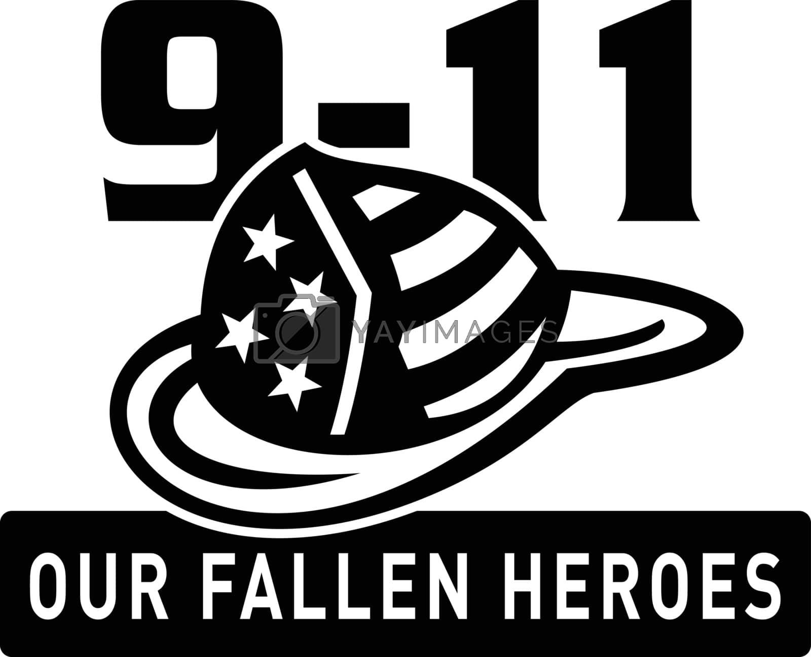 Royalty free image of Fireman Hat 911 Fallen Heroes Black and White Retro by patrimonio