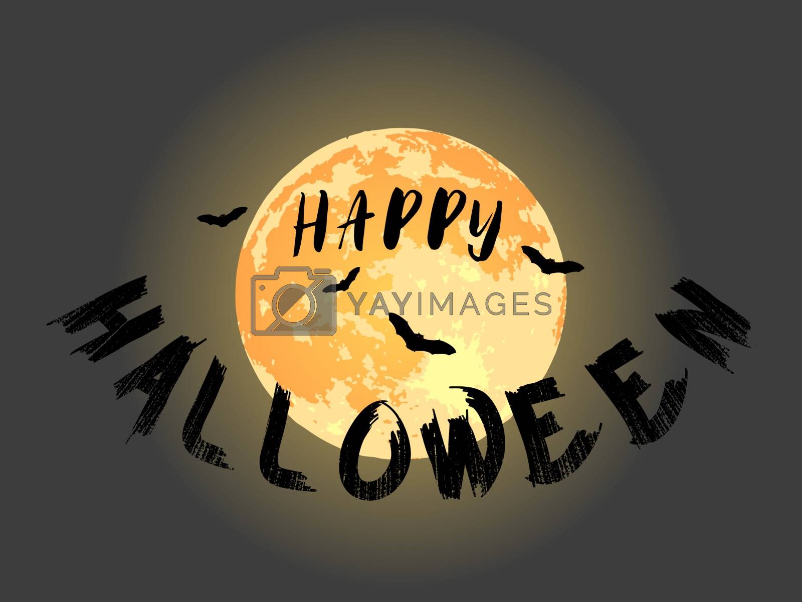 Royalty free image of Happy Halloween lettering with flying bats and yellow full moon. by hadkhanong
