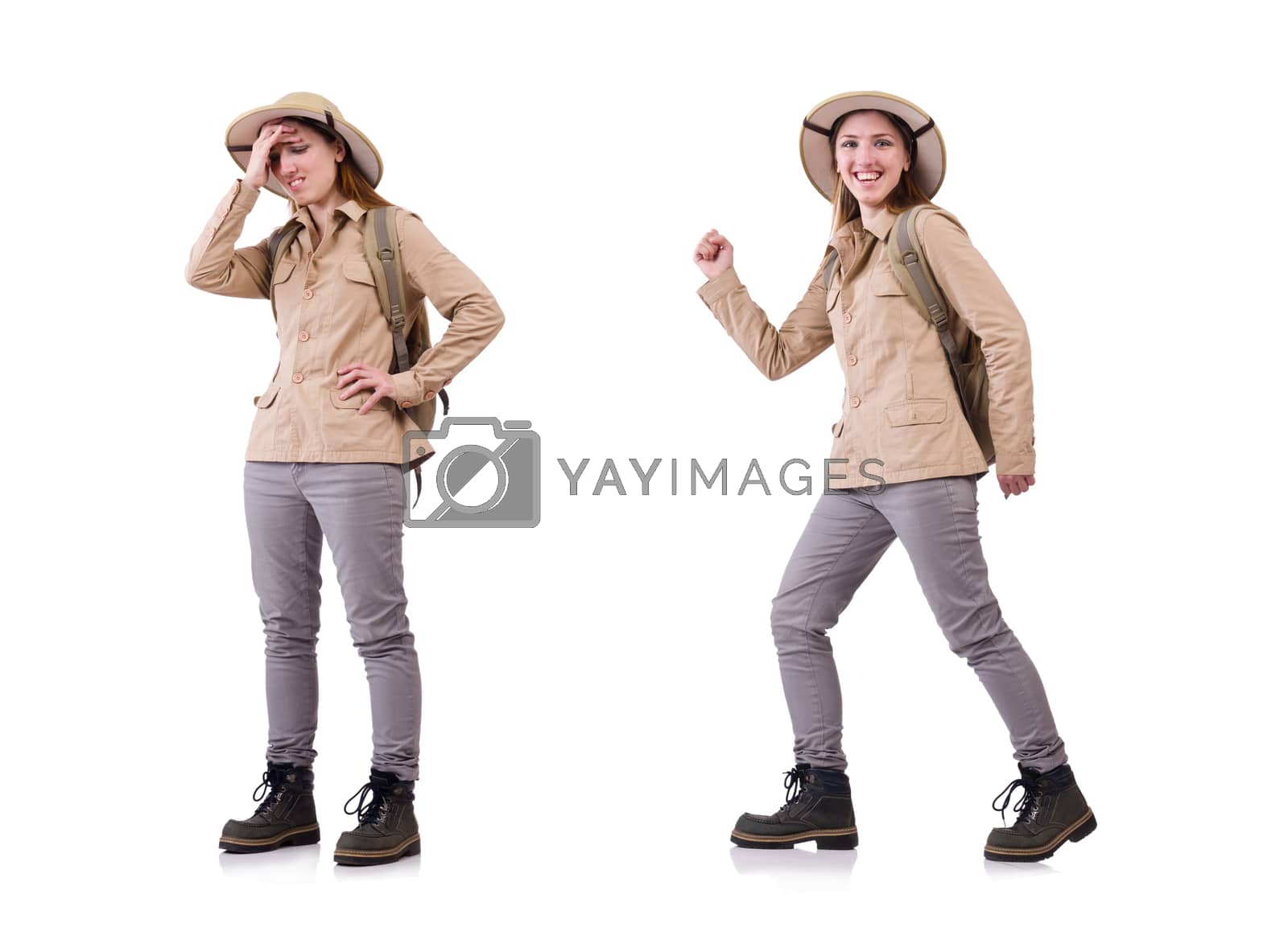 Royalty free image of Woman wearing safari hat on white by Elnur