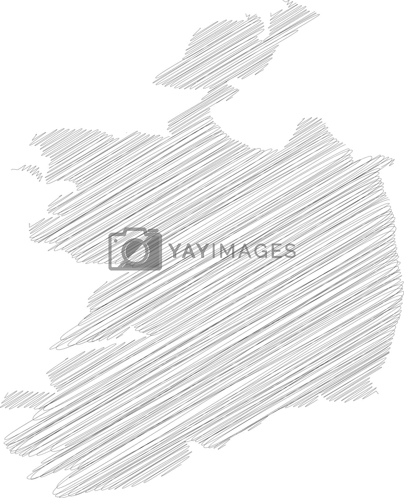 Royalty free image of Ireland - pencil scribble sketch silhouette map of country area with dropped shadow. Simple flat vector illustration by pyty