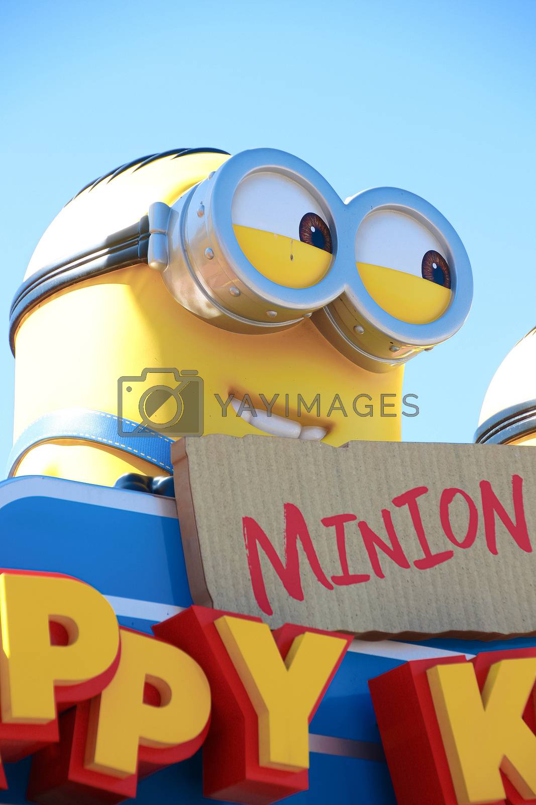 Royalty free image of OSAKA, JAPAN - Feb 19, 2020 : Statue of "HAPPY MINION", located in Universal Studios Japan, Osaka, Japan. Minions are famous character from Despicable Me animation. by USA-TARO