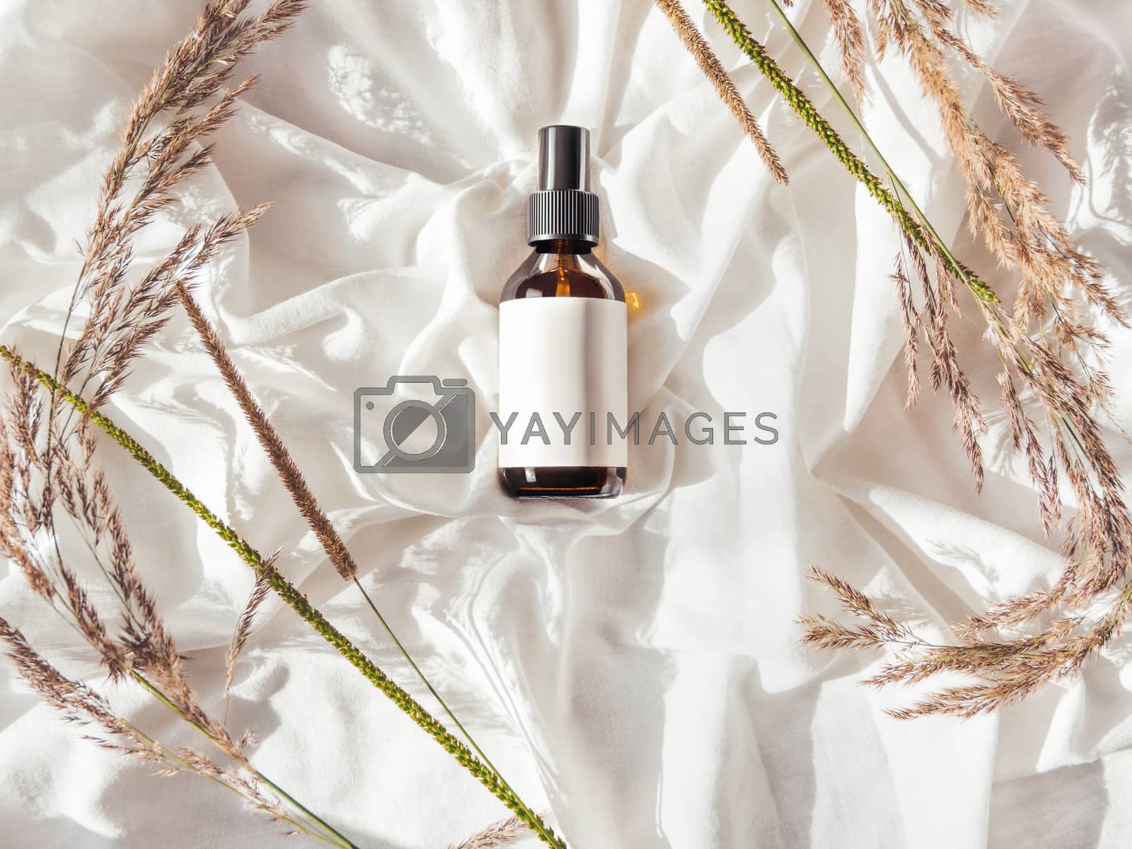 Royalty free image of Concept of apothecary cosmetic. Herbs and brown glass bottle of by aksenovko