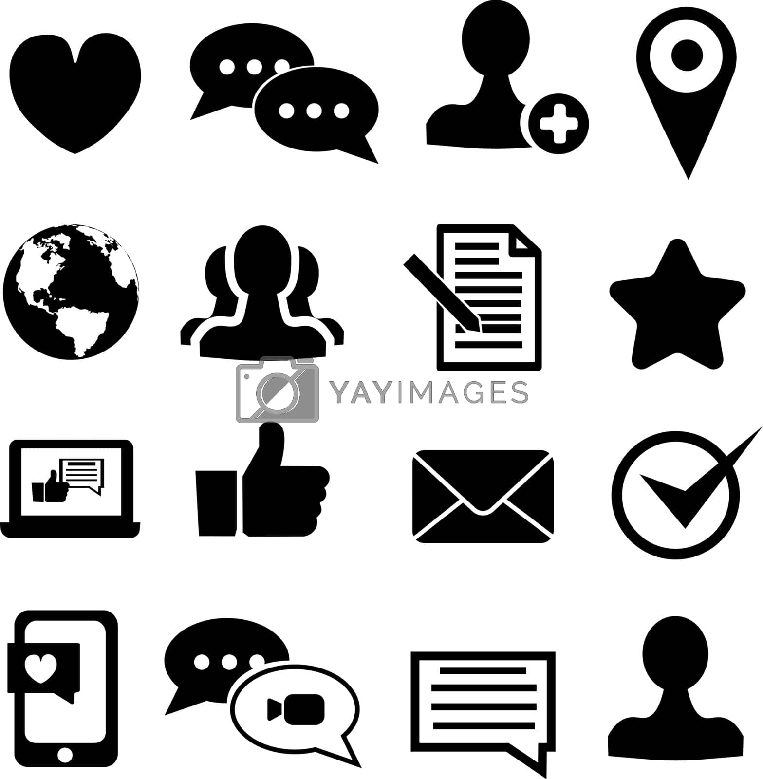 Media and communication icons flat. Vector Illustration