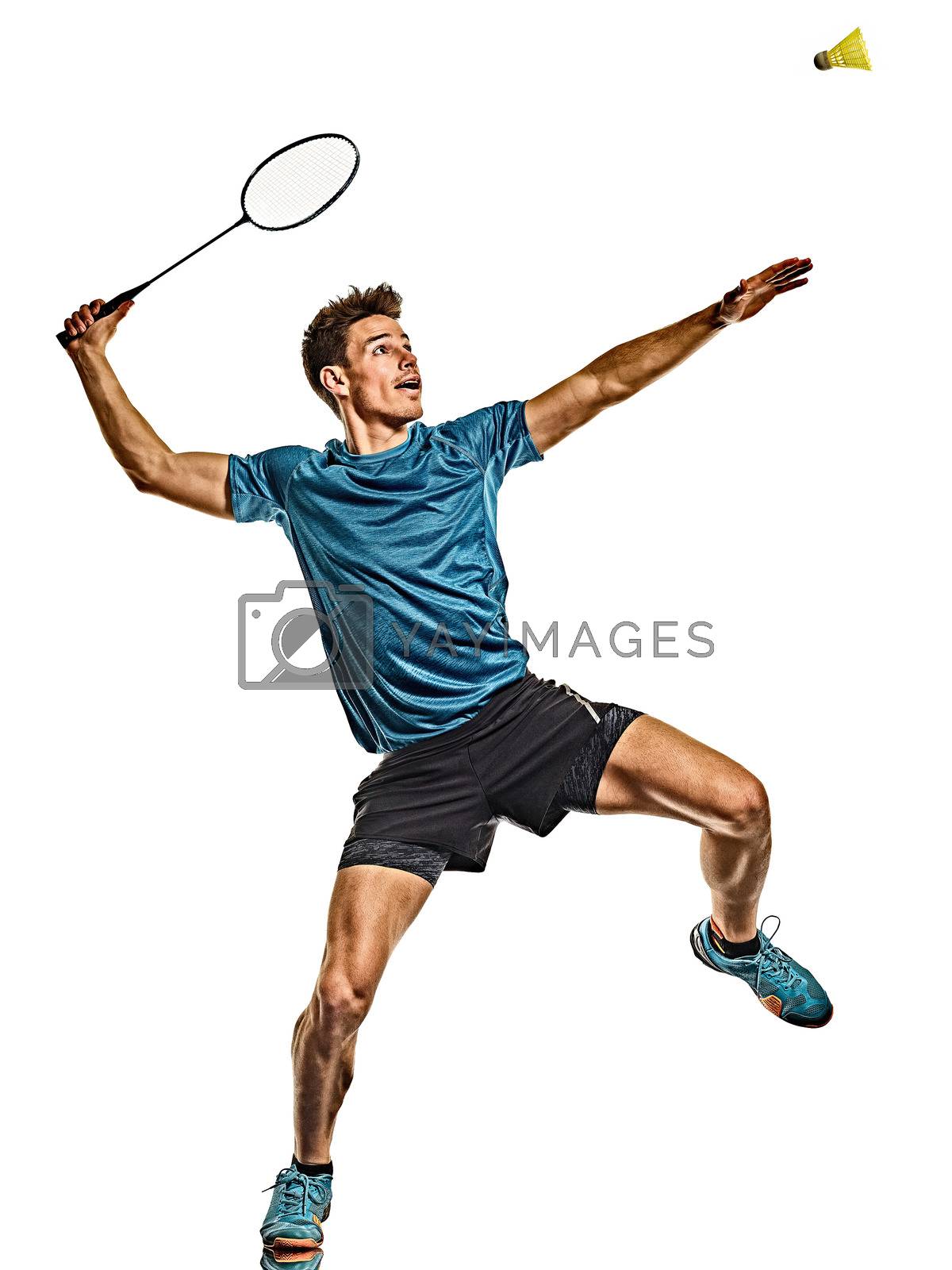 Royalty free image of Badminton player young man isolated white background by PIXSTILL