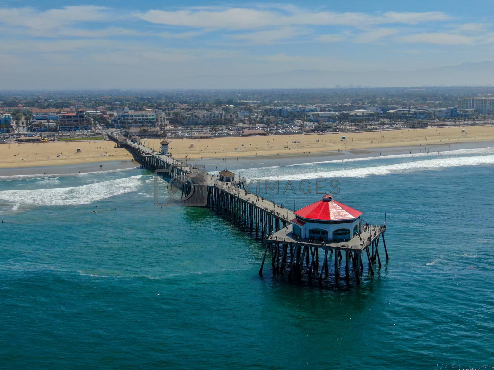 Royalty free image of Aerial view of Huntington Pier, beach and coastline during sunny summer day by Bonandbon