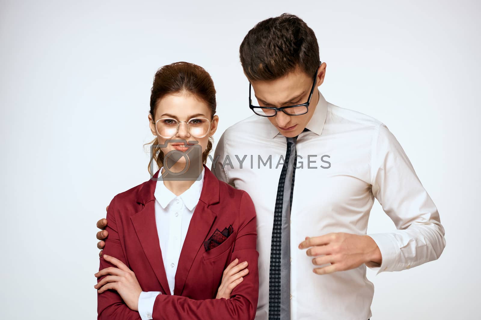 business man and woman office affairs office officials communication. High quality photo