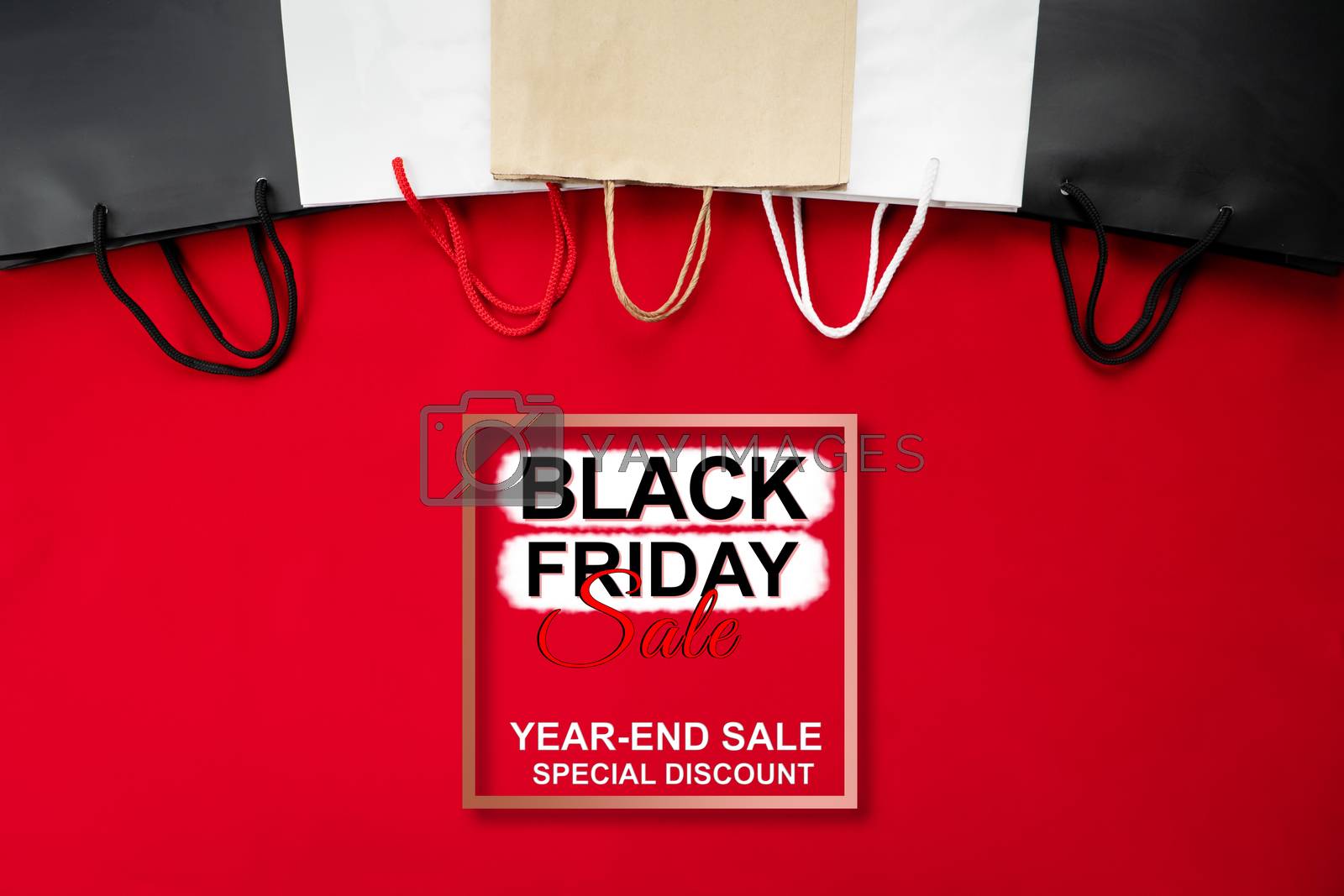 Royalty free image of black friday sale, shopping bag on red background by psodaz