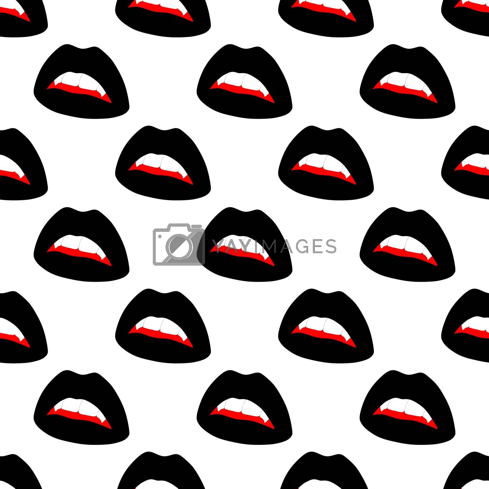 Royalty free image of Seamless pattern made from flat black open lips with vampire fangs. Isolated on white background. Vector stock illustration. by anna_artist