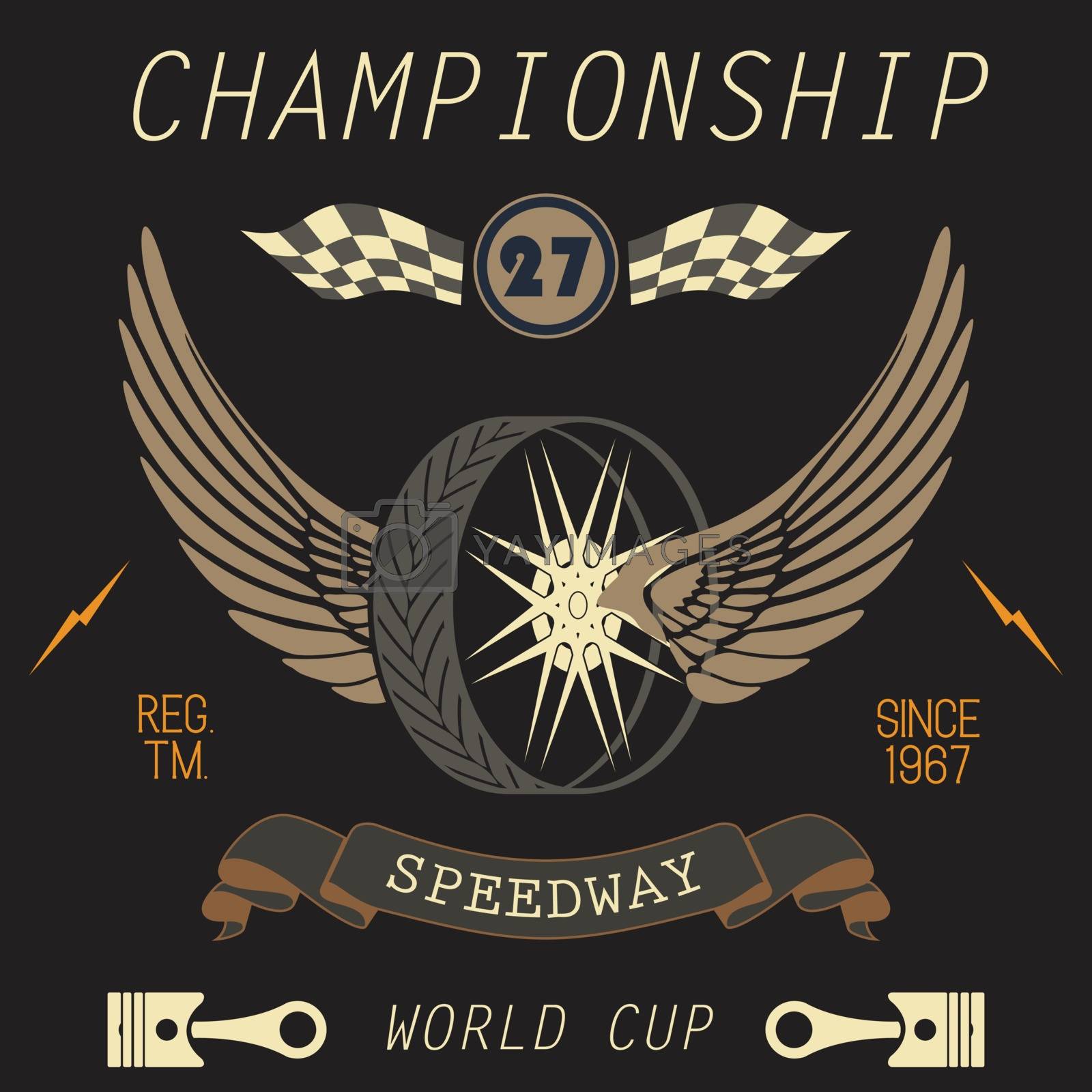 Royalty free image of T-shirt Printing design, typography graphics, Speedway championship word cup series vector illustration Badge Applique Label by Lemon_workshop