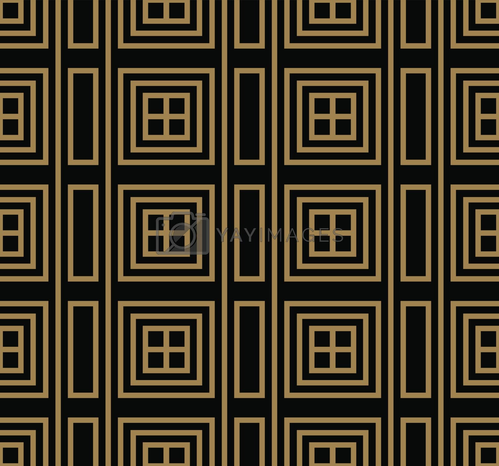 Royalty free image of Seamless pattern with squares, black gold diagonal braided striped lines. Vector ornamental background. Futuristic vibrant design. by ANITA