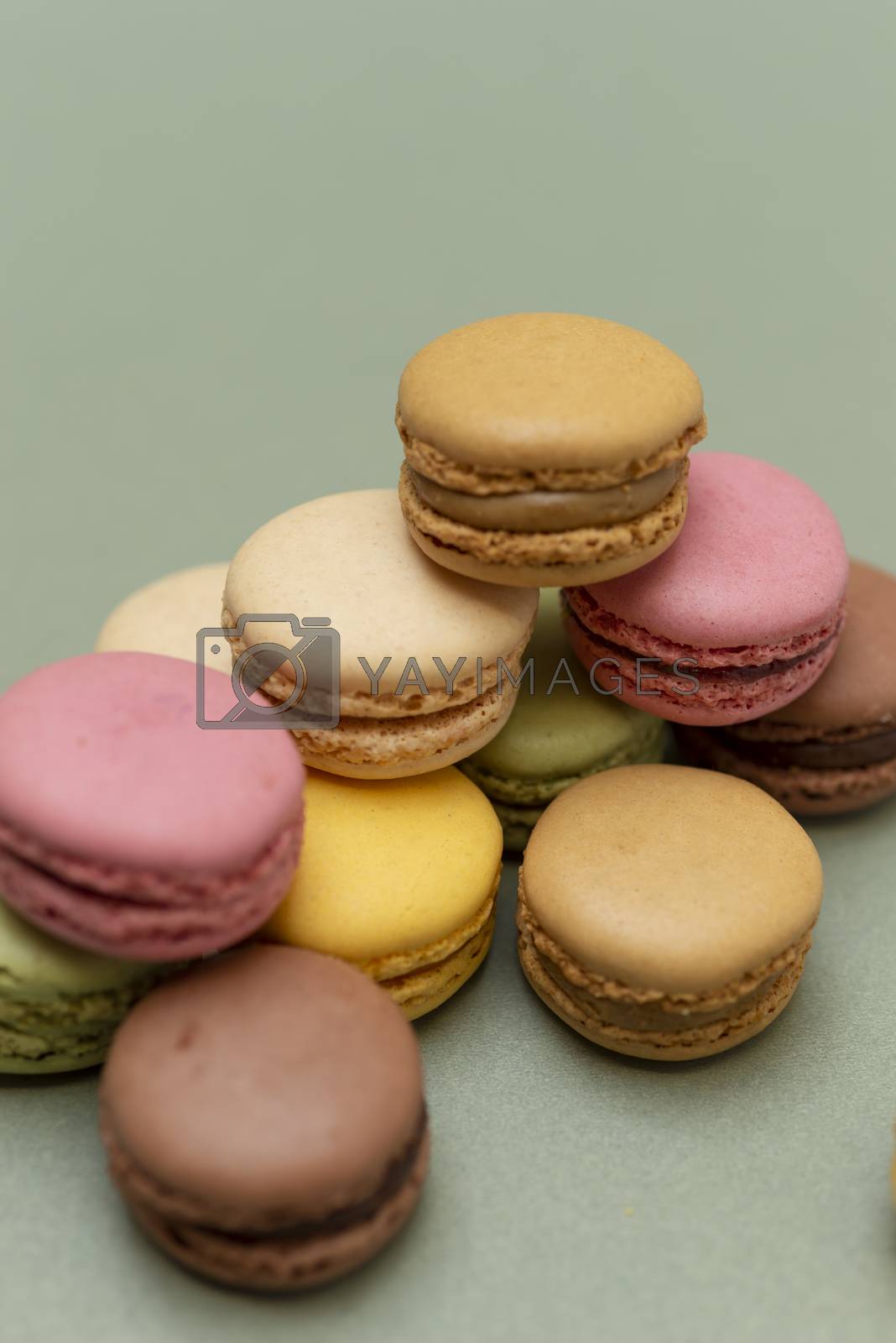 Royalty free image of Colored tasty macaroons over a green background. by raferto1973