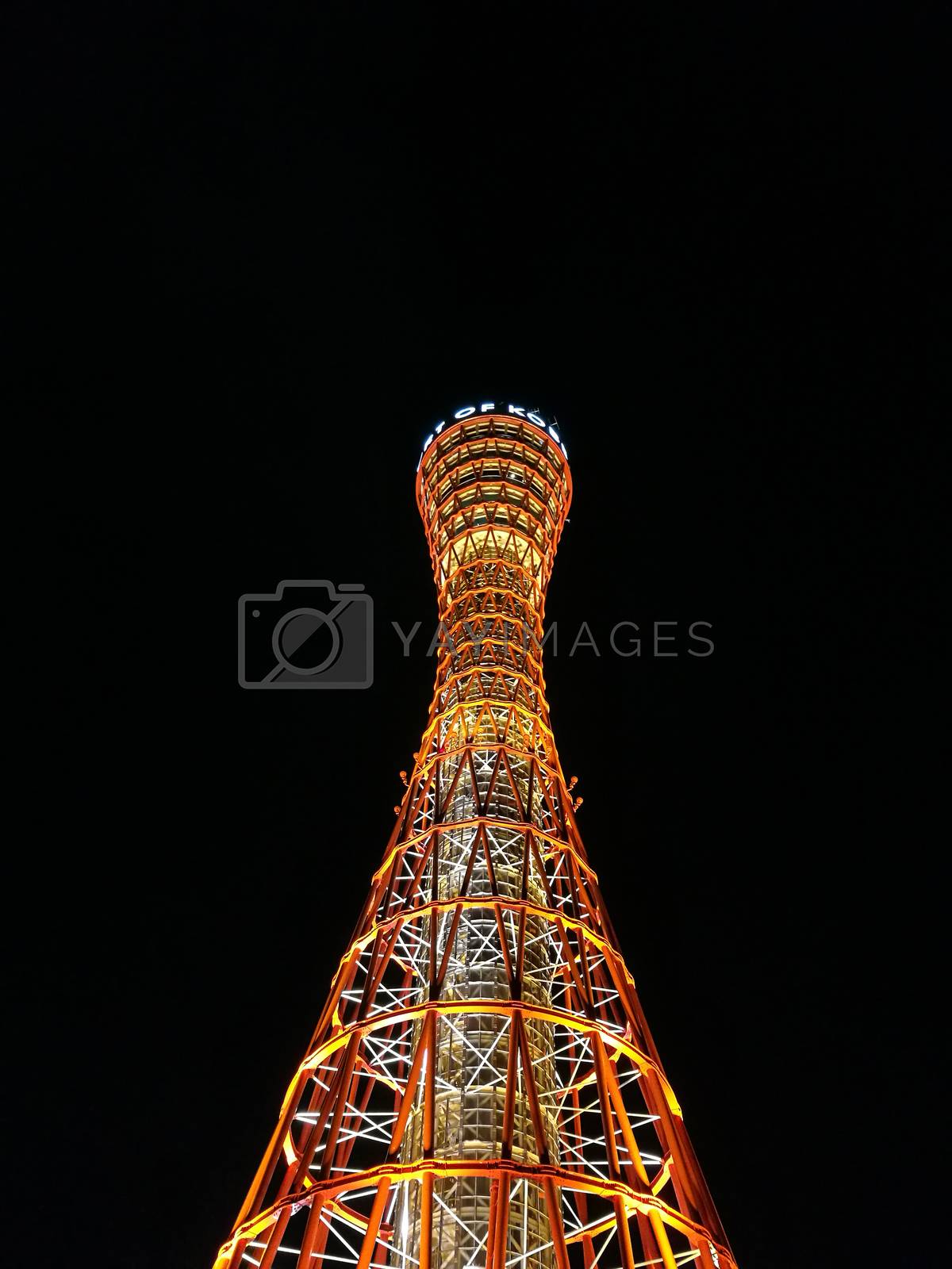 Royalty free image of Tall Kobe tower in Kobe Japan at night time by eyeofpaul
