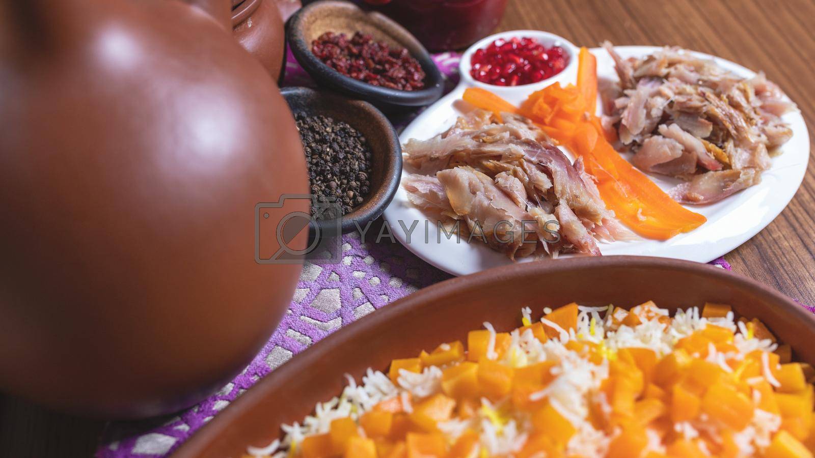 Royalty free image of Chopped fish meal with pumpkin close up by ferhad