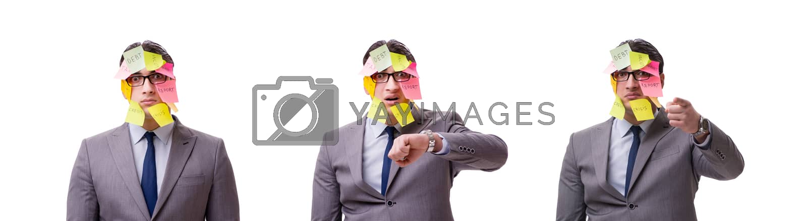 Royalty free image of Businessman with many reminders isolated on white by Elnur