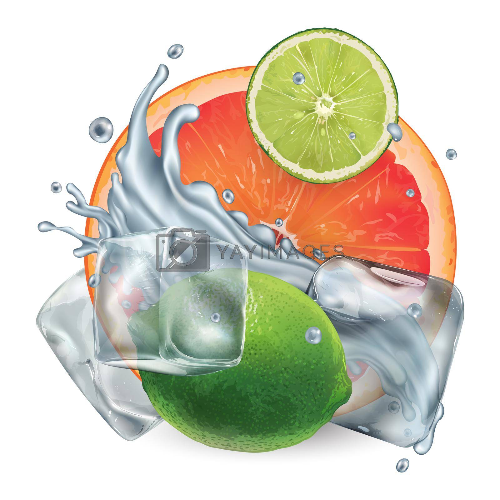 Royalty free image of Grapefruit and lime with ice cubes and water splash by ConceptCafe