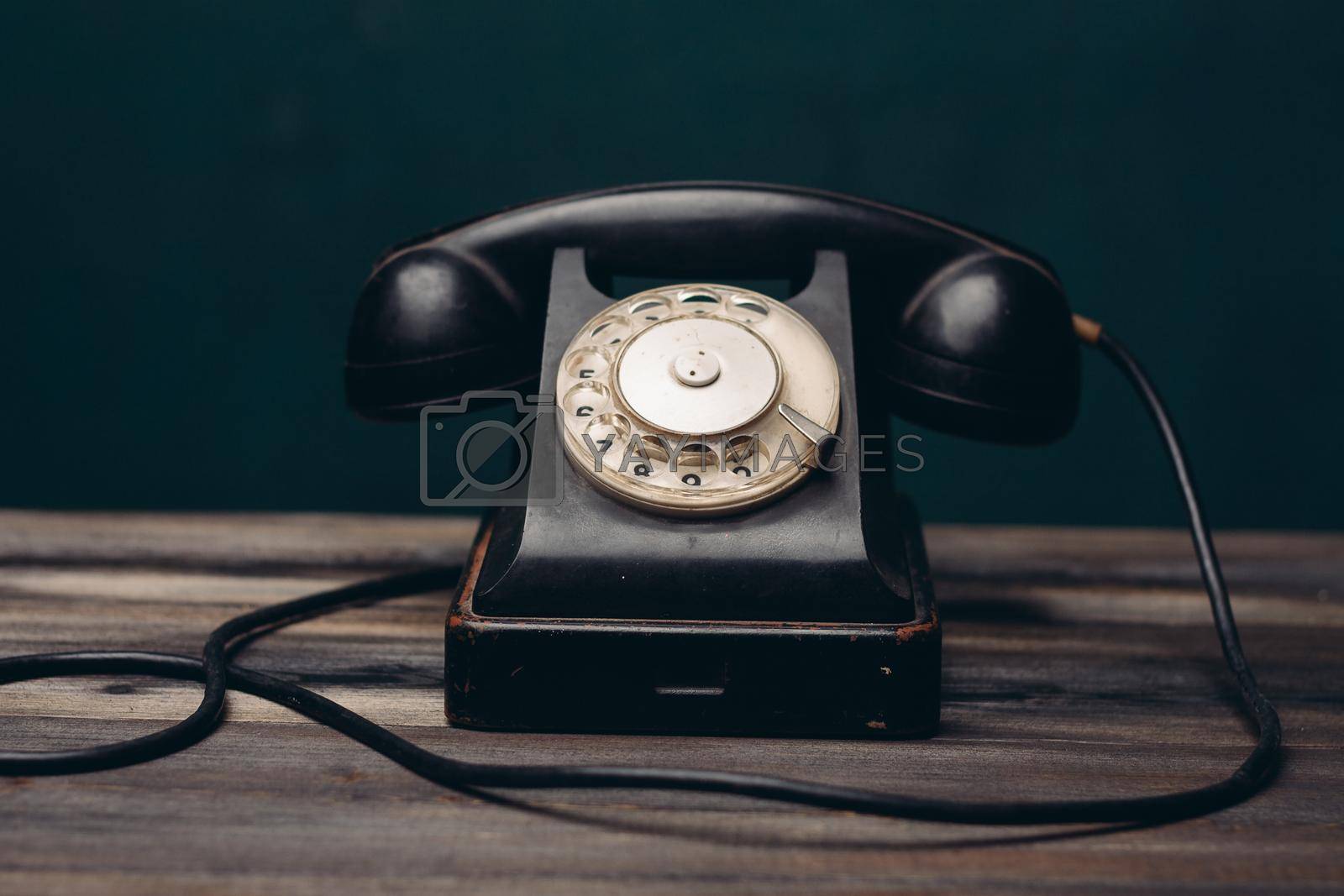 black retro telephone office communication technology nostalgia. High quality photo