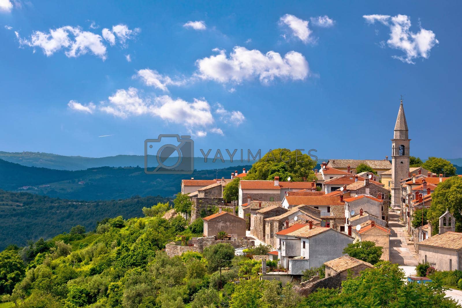 Royalty free image of Idyllic hill town of Draguc in green landscape view by xbrchx