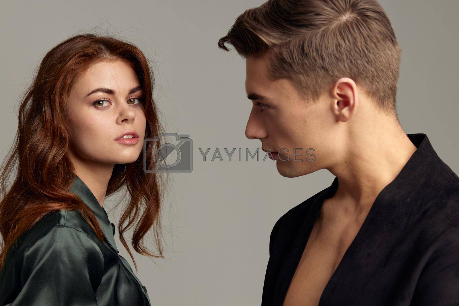 young couple look at each other luxury romance relationship. High quality photo