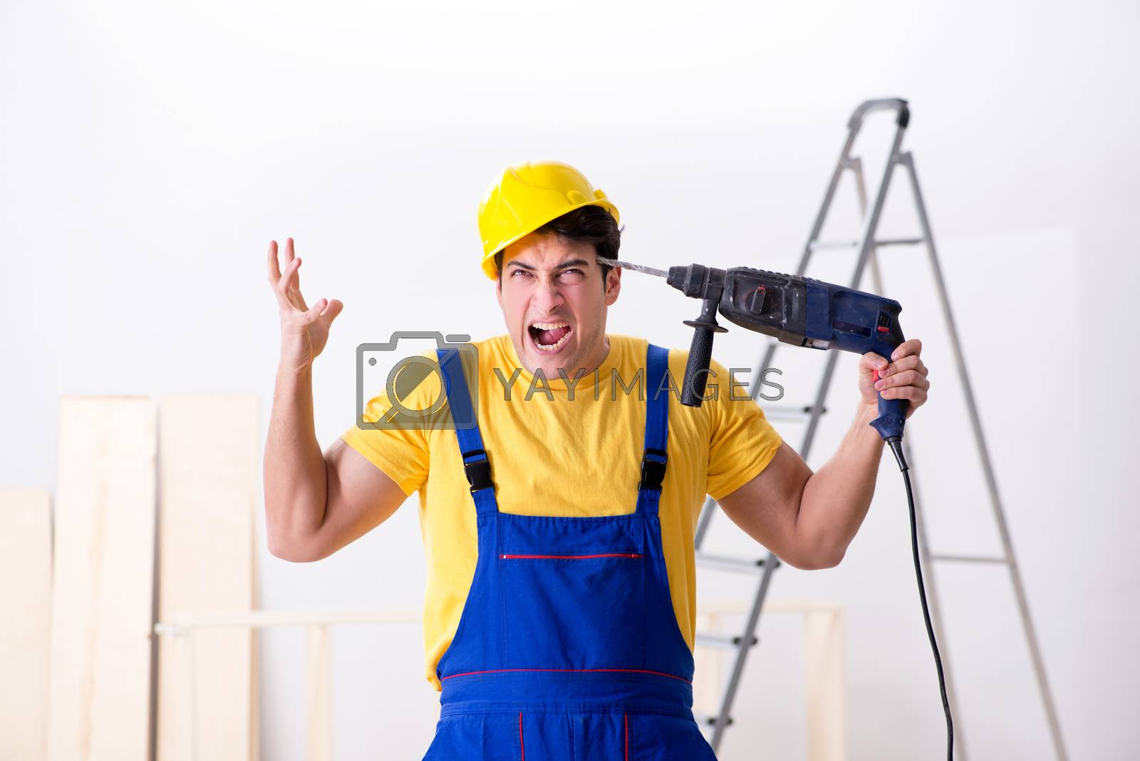 Royalty free image of Floor repairman disappointed with his work  by Elnur