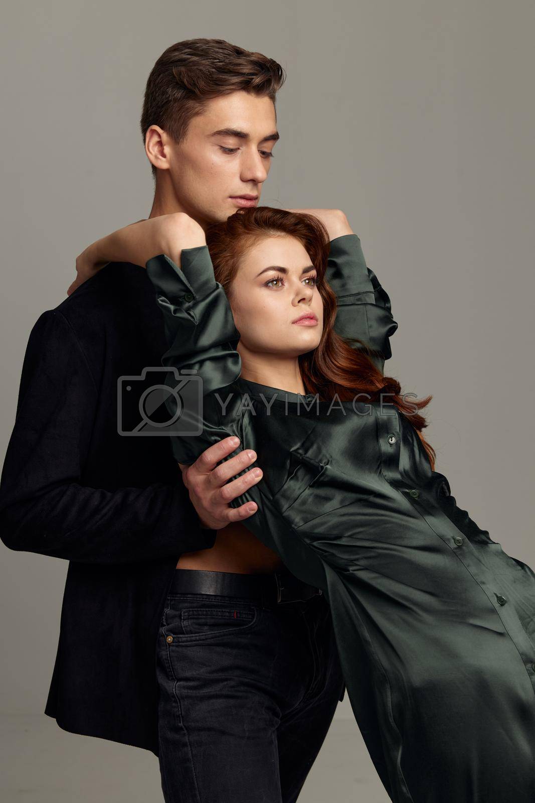 Man and woman model appearance romance studio relationship. High quality photo