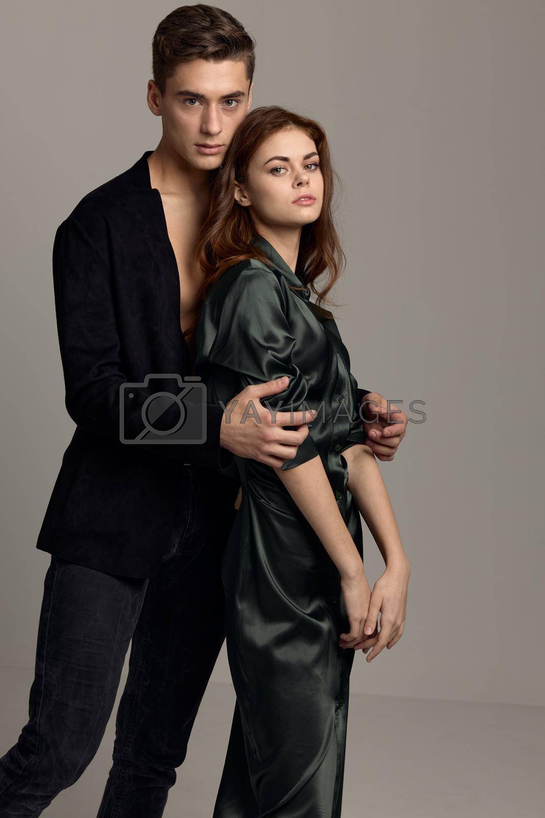 Young couple embrace romance passion luxury attitude. High quality photo