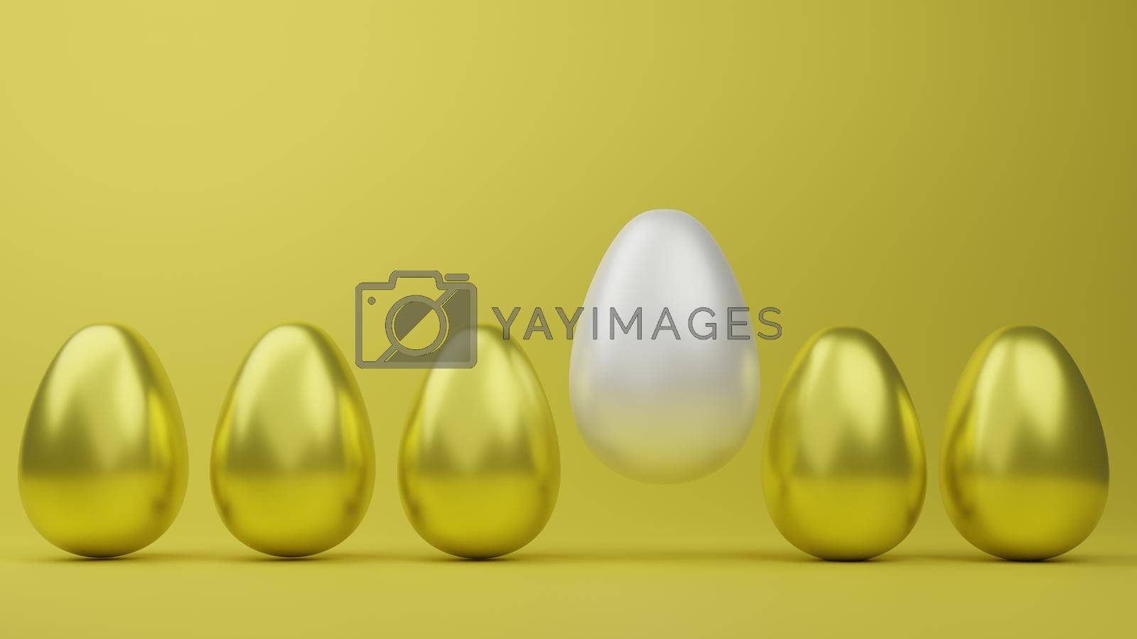 Royalty free image of Abstract luxury golden easter eggs isolated on yellow background during easter festival 3d rendering. by noppha80