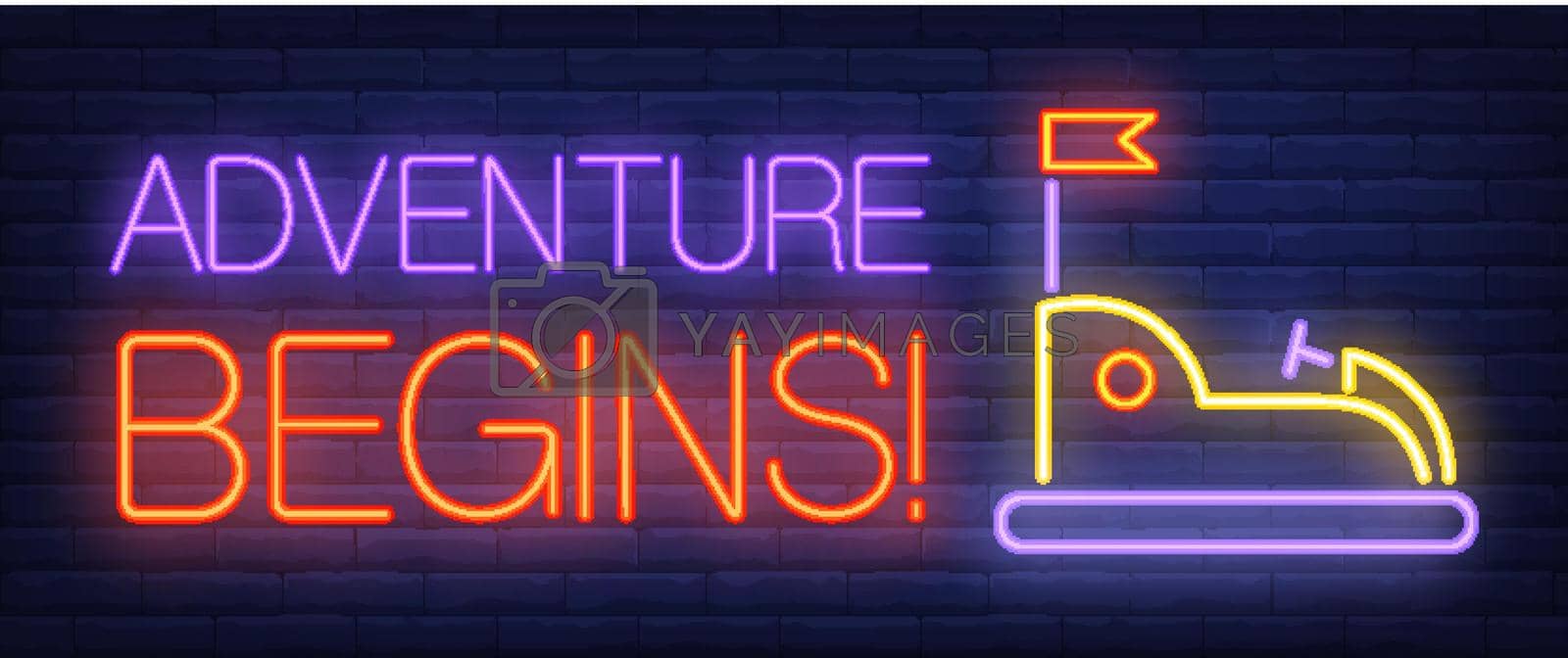 Royalty free image of Adventure begins neon text with bumper car by mstjahanara