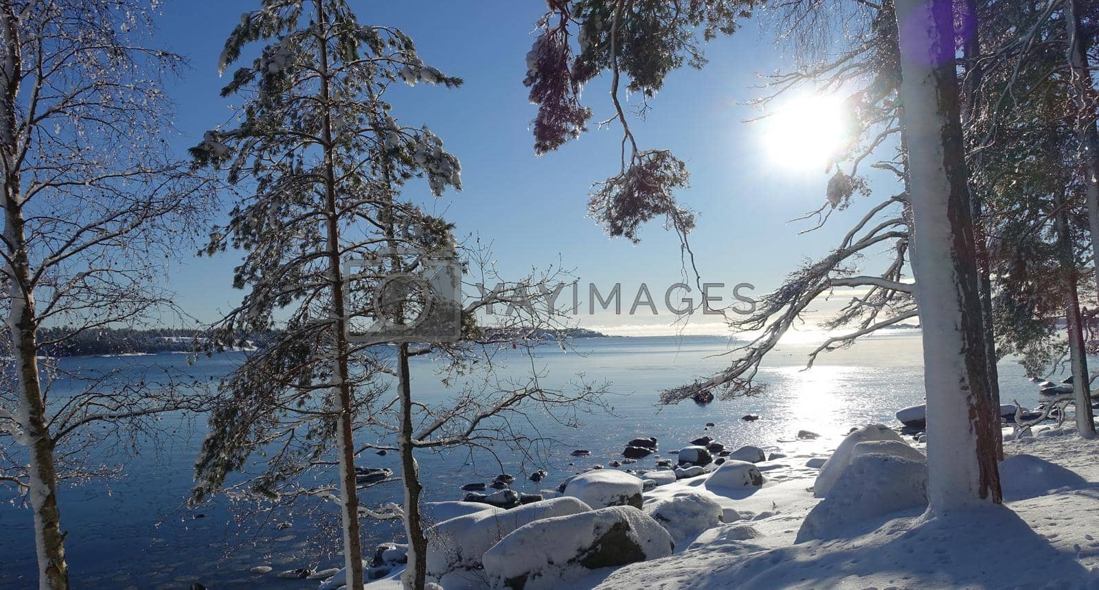 Royalty free image of A sunny winter day by the sea in Scandinavia by Jamaladeen