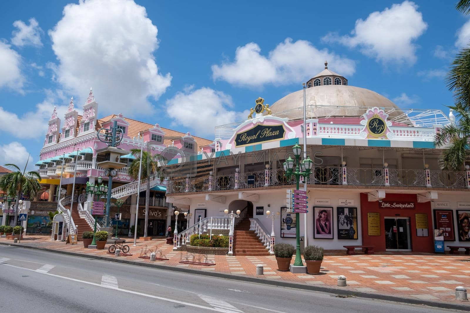 Royalty free image of Oranjestad downtown panorama with typical Dutch colonial architecture. Oranjestad is the capital and largest city of Aruba by fokkebok