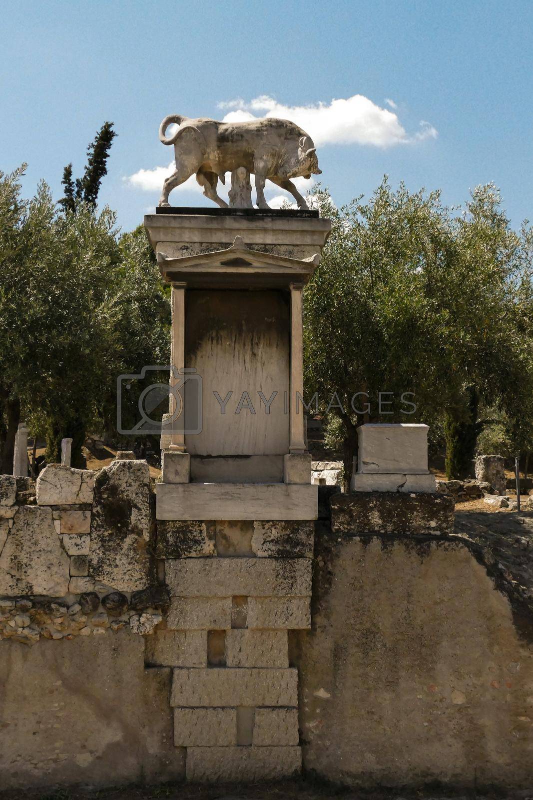 Royalty free image of Greece, Athens, Graves of Kerameikos cemetery with a bull by Tadzo2